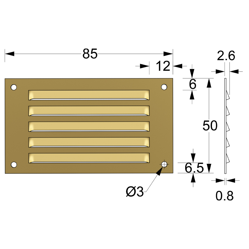 AIR VENTILATION GRILLE COVER  5x8.5cm / GOLD